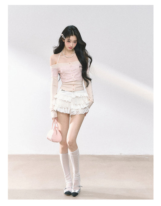 SHAOYEYAN French Lace Tiered Mini Skirt