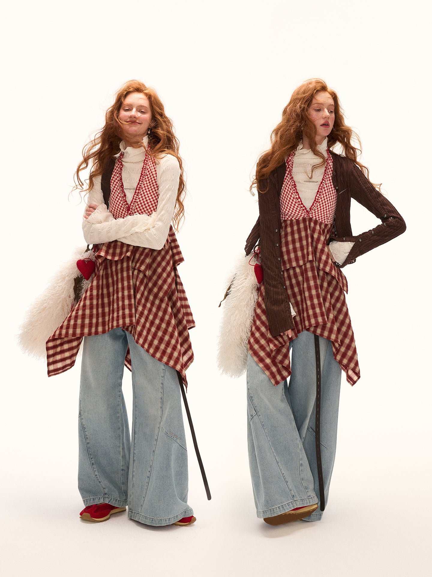 MAMC Red Textured Plaid Panel Dress