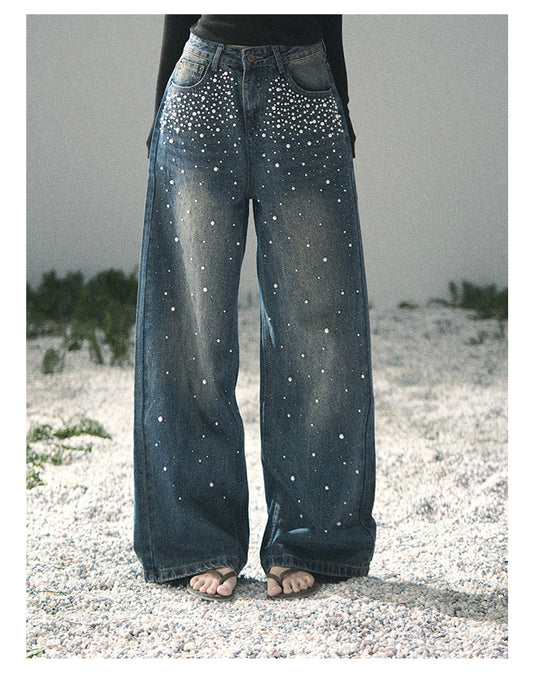 ShaoYeYan Aomalm Blue Note Stardust Embellished Straight Jeans