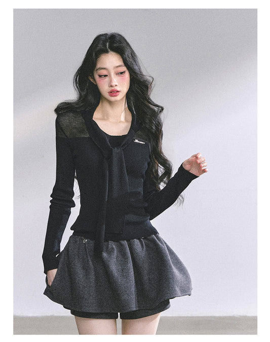 SHAOYEYAN Black Knitted Long Sleeve T-Shirt