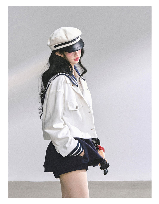 SHAOYEYAN Detachable Sailor Collar Denim Jacket (with detachable navy collar)