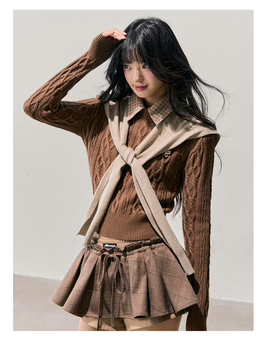 ShaoYeYan Aomalm Unfinished Poem Cable Plaid Sweater