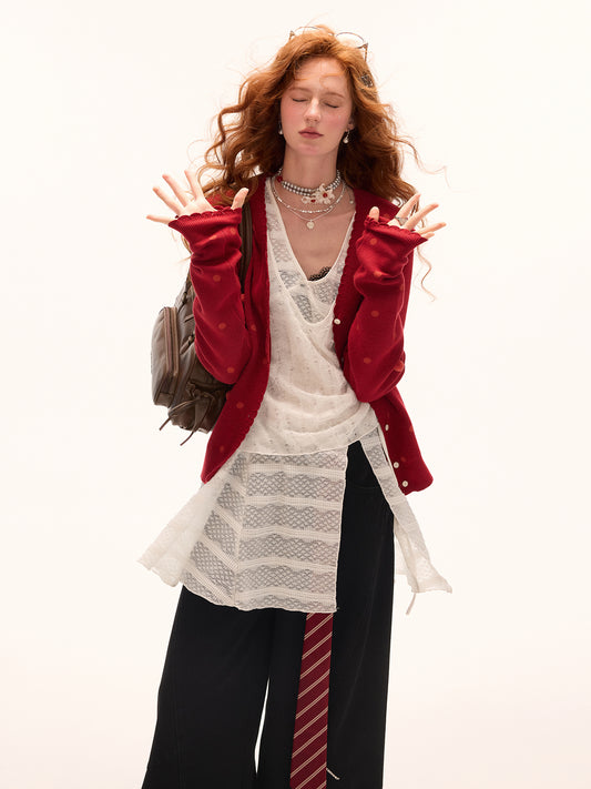 MAMC Sheer Layered V-Neck Top