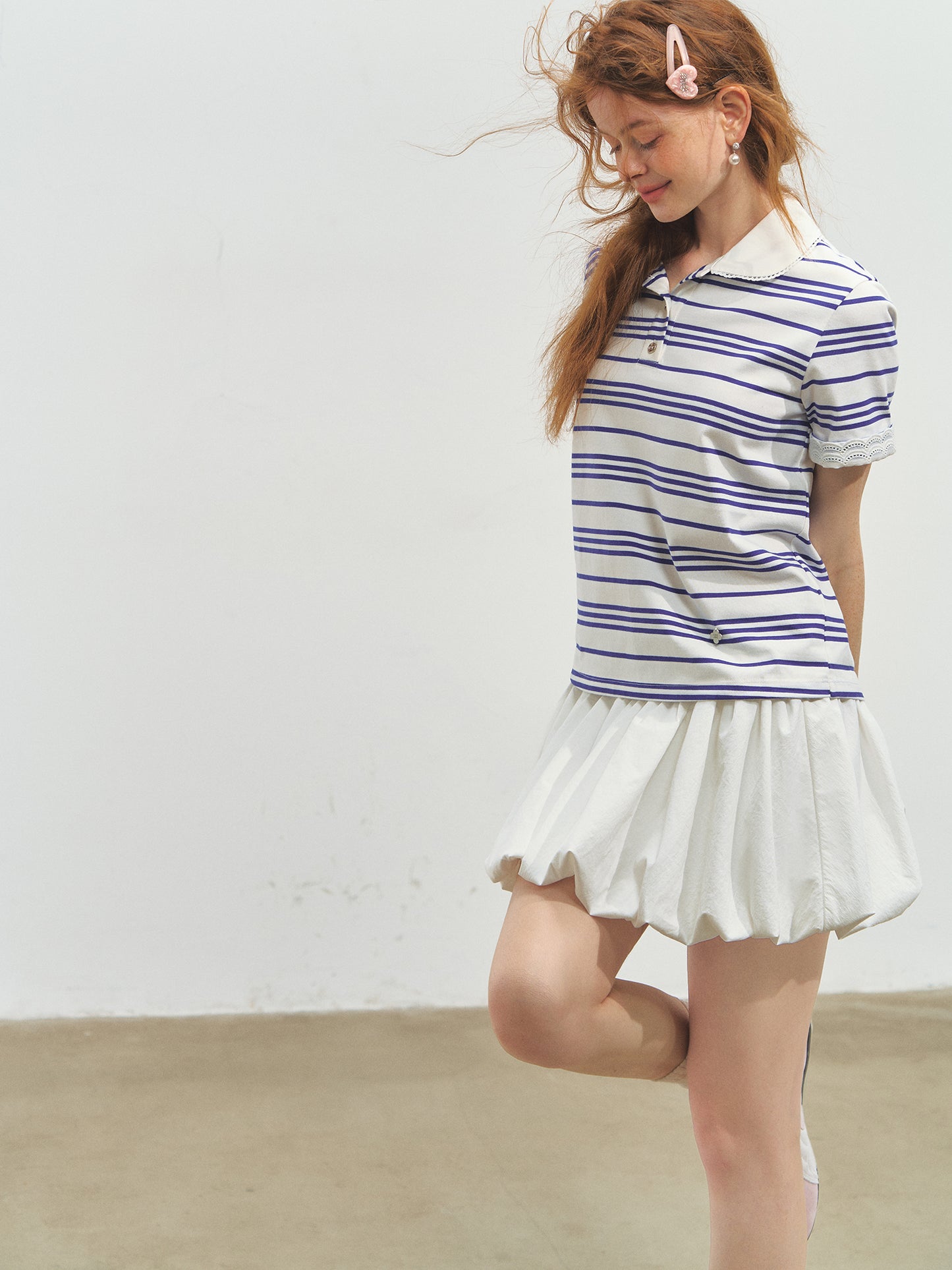 SOMESOWE Striped Lace Polo Tee