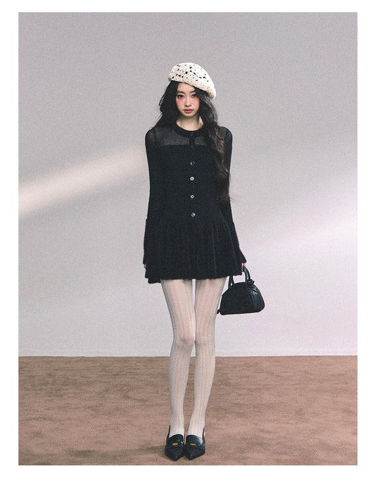 ShaoYeYan Wild Rena French Long Sleeve Black Knit Dress