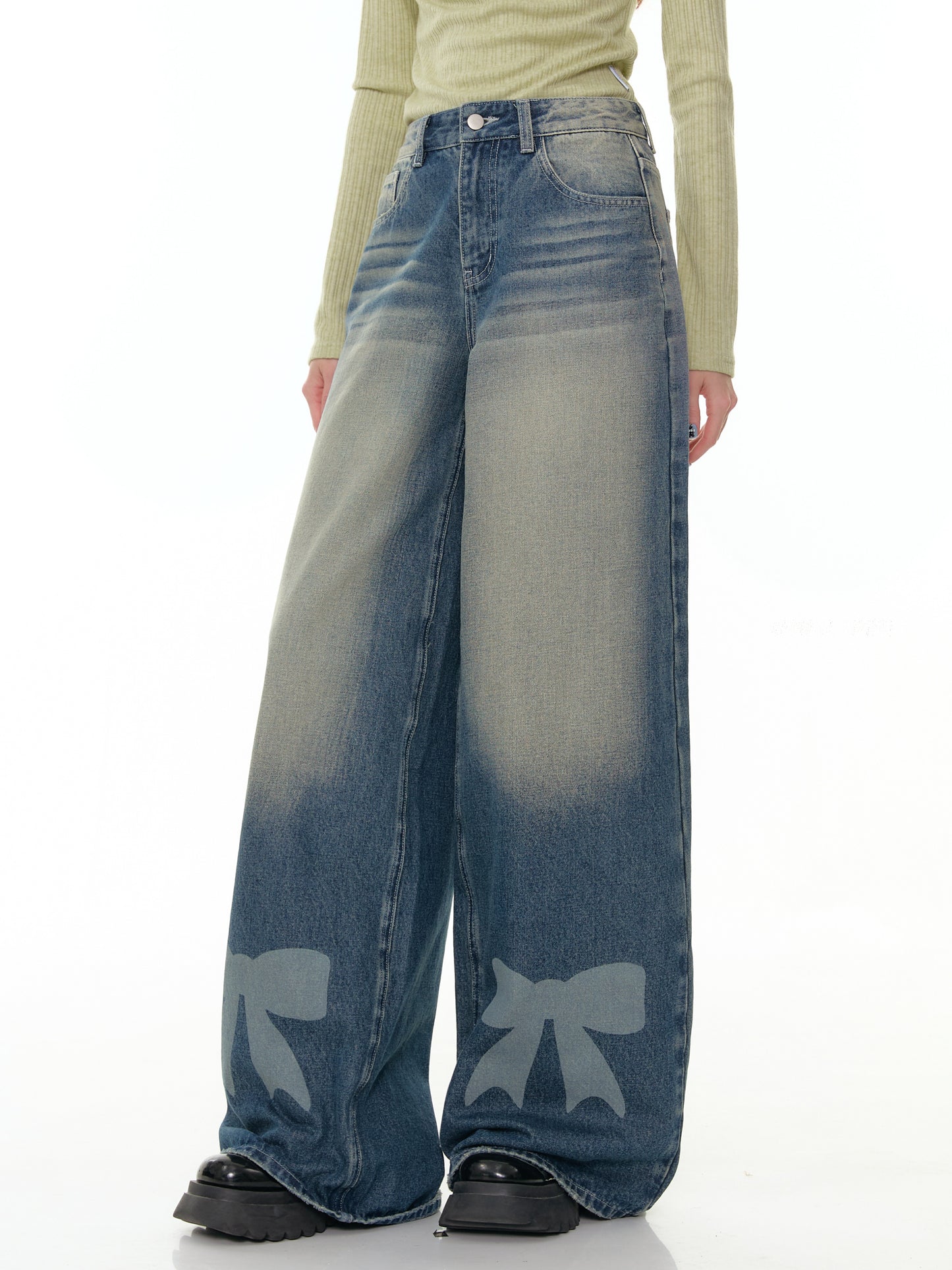 ZiziFei Bow-Print Denim Pants