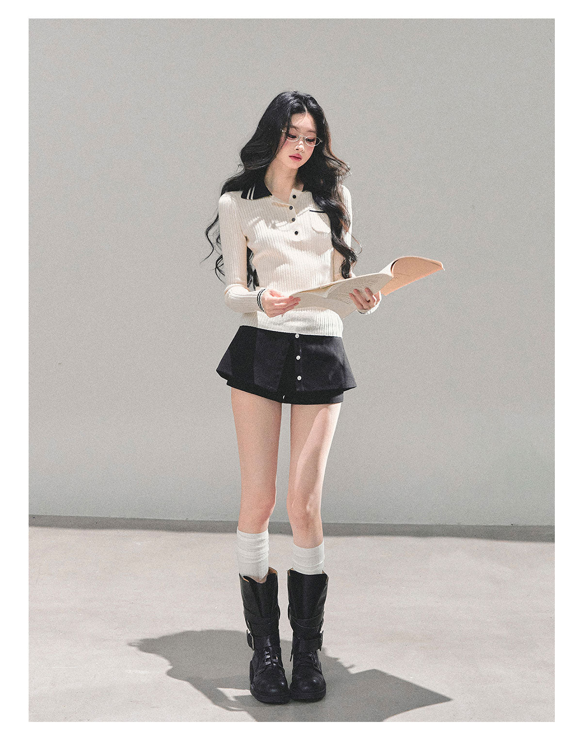 ShaoYeYan Wendy's Letter Long Sleeve Polo Knit Sweater