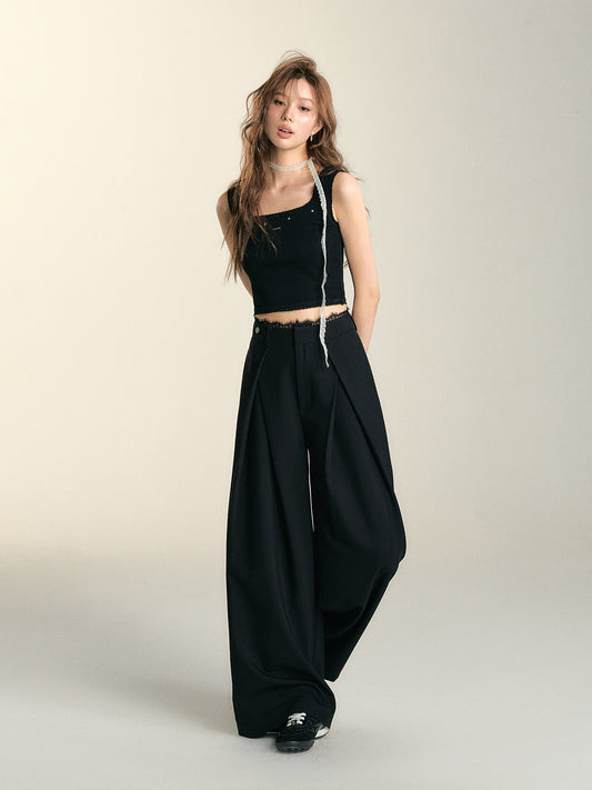 SOMESOWE Lace-Paneled Wide-Leg Trousers