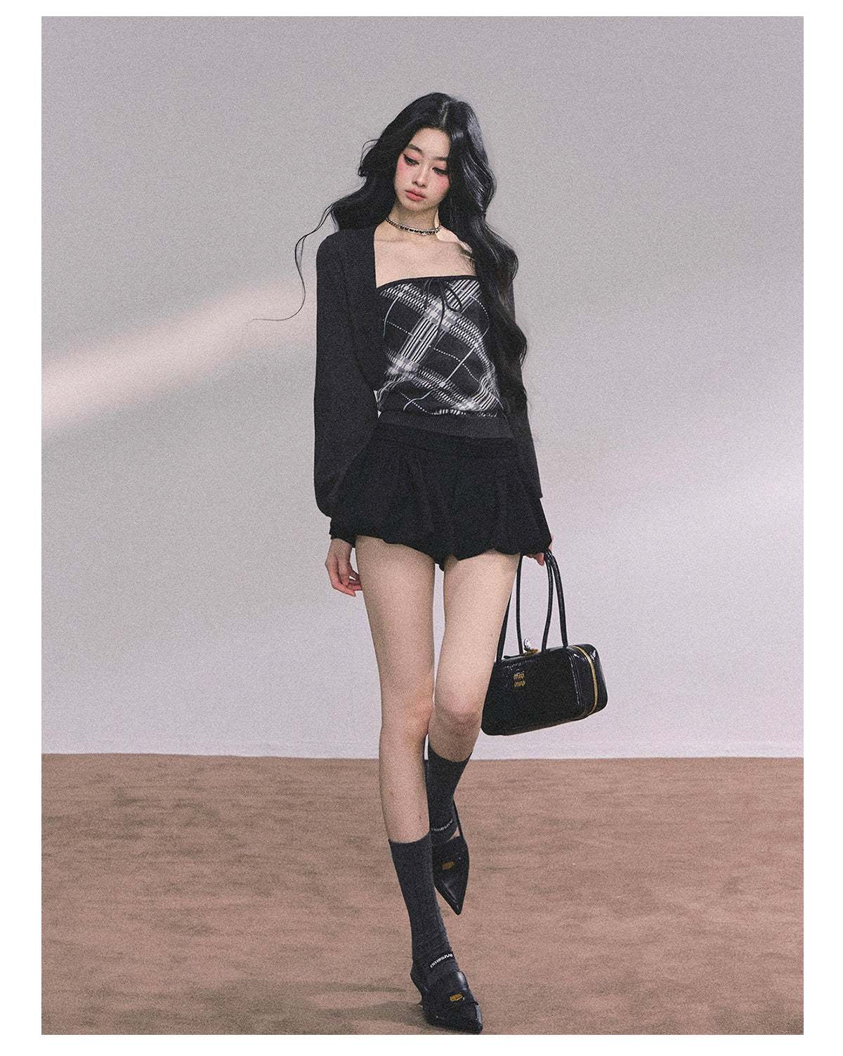 ShaoYeYan Eton Girls High American Plaid Knit Sweater Set
