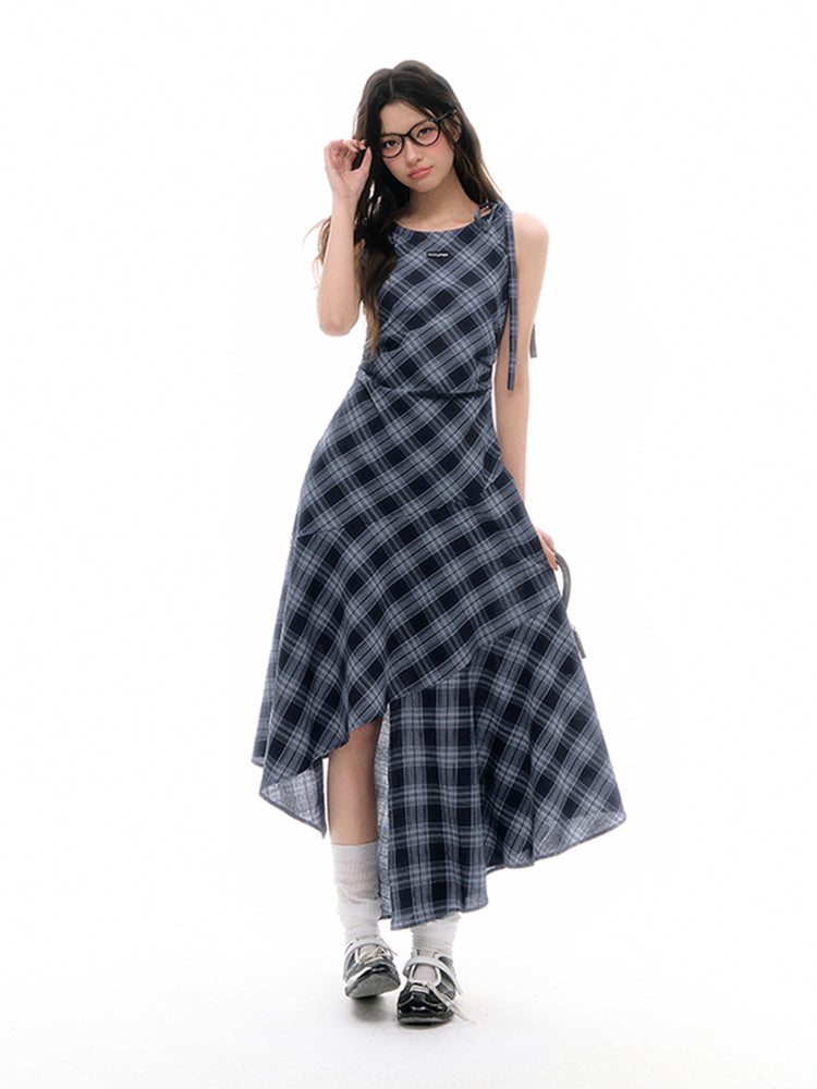 CyNi Retro Lightweight Sleeveless Plaid Dress