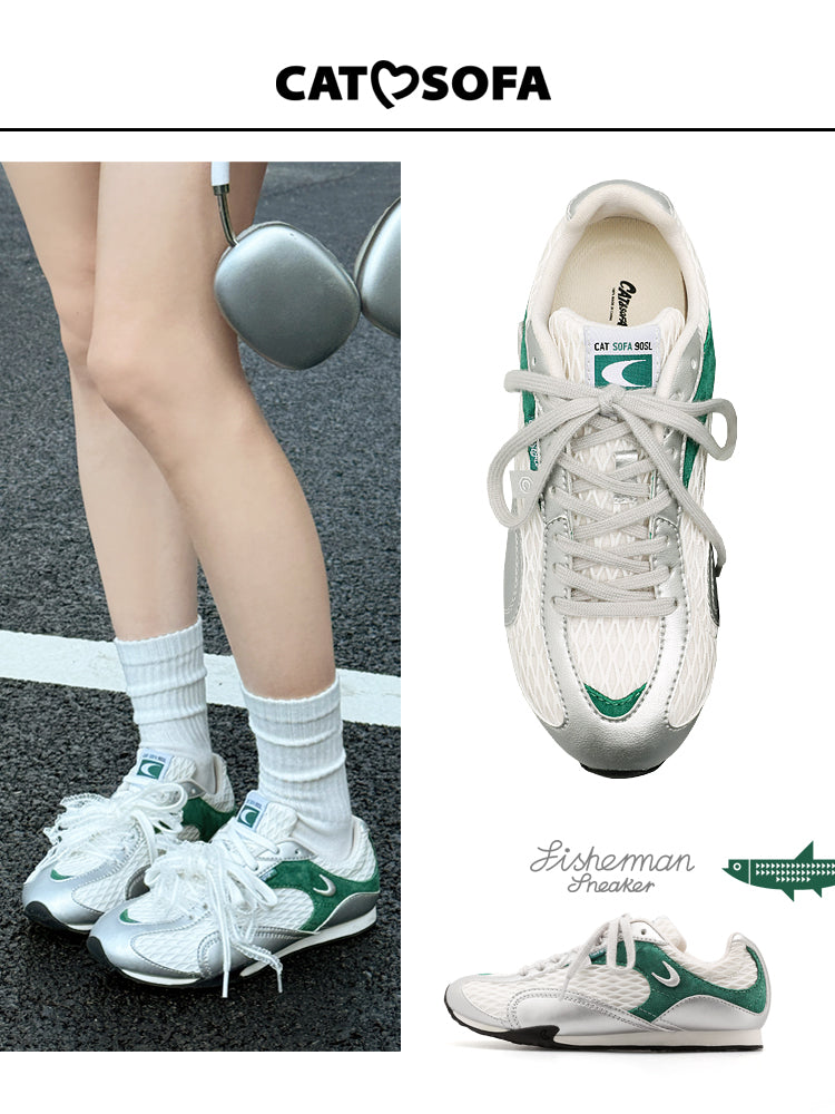 Cat&Sofa Silver-Green Fisherman Sneakers