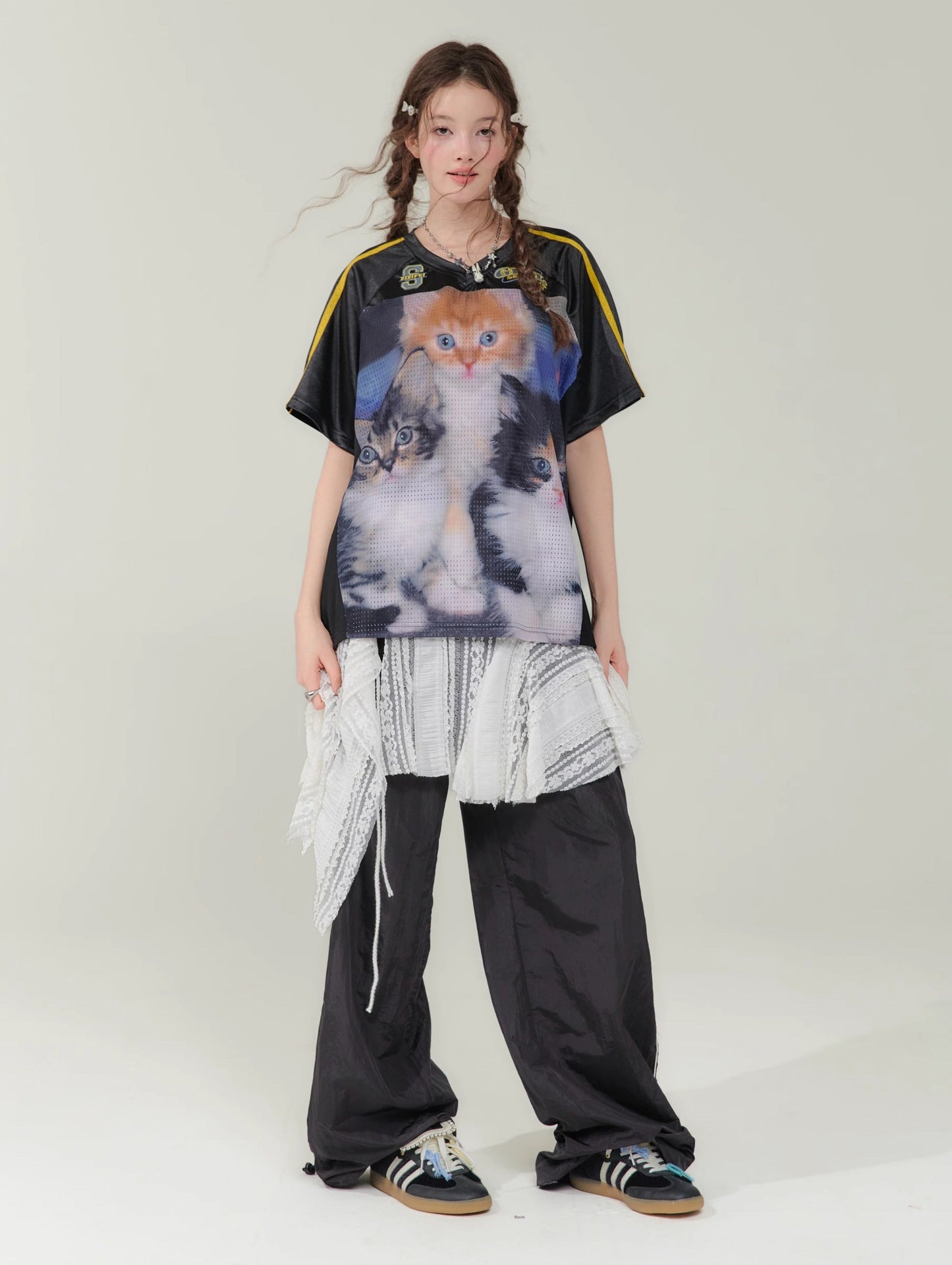 ZiziFei Vintage Cat Print T-Shirt