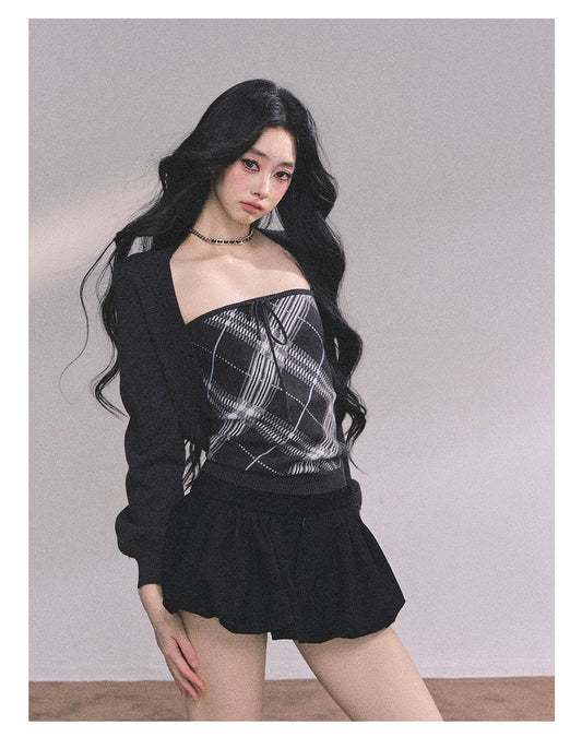 ShaoYeYan Eton Girls High American Plaid Knit Sweater Set