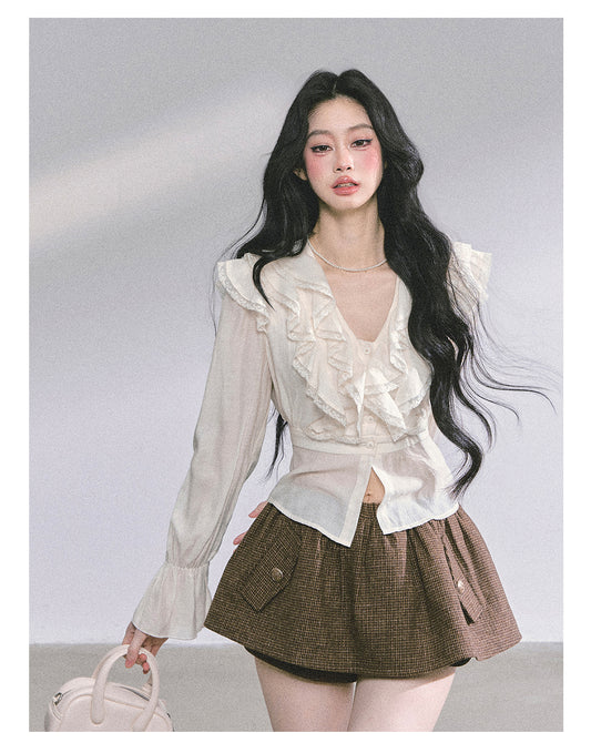 ShaoYeYan Showa Naho French V-Neck Lace Blouse