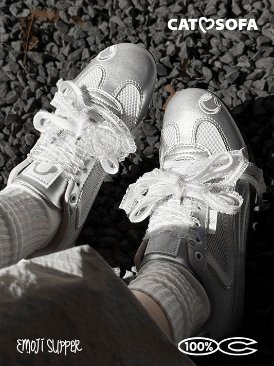 Cat&Sofa Silver Racer Retro Sneakers