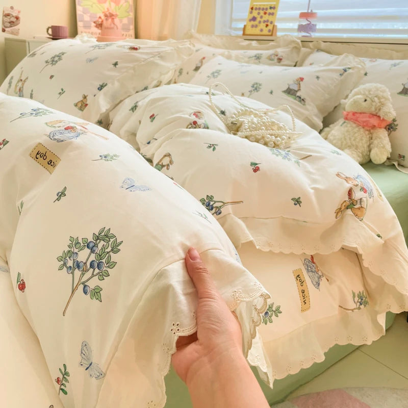 Pink Bow & Floral Duvet Cover Bedding Set