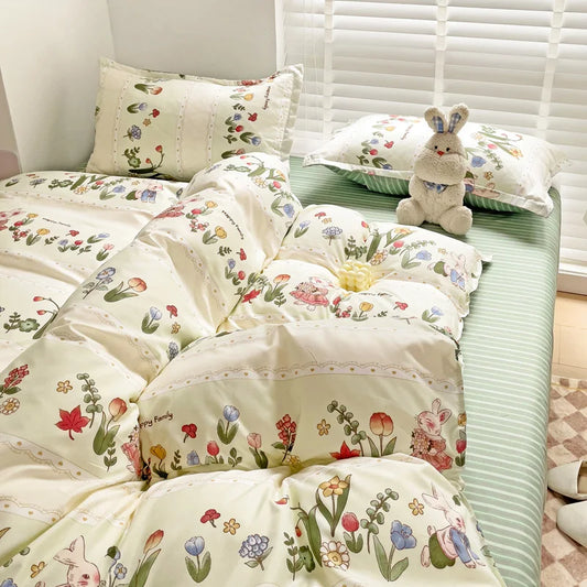 Little Floral Rabbit Duvet Cover Bedding Set