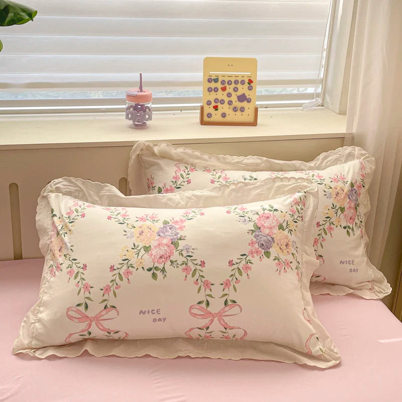 Pink Bow & Floral Duvet Cover Bedding Set