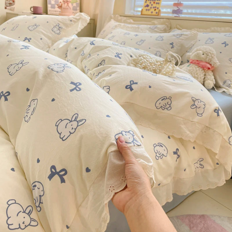 Pink Bow & Floral Duvet Cover Bedding Set