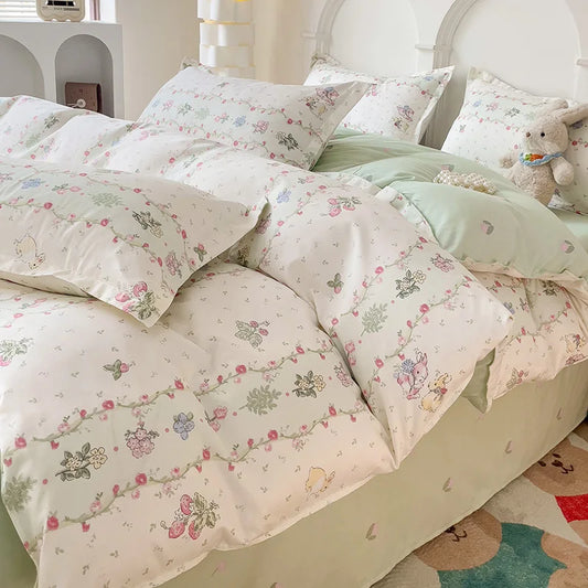 Floral Rabbit Duvet Cover Bedding Set