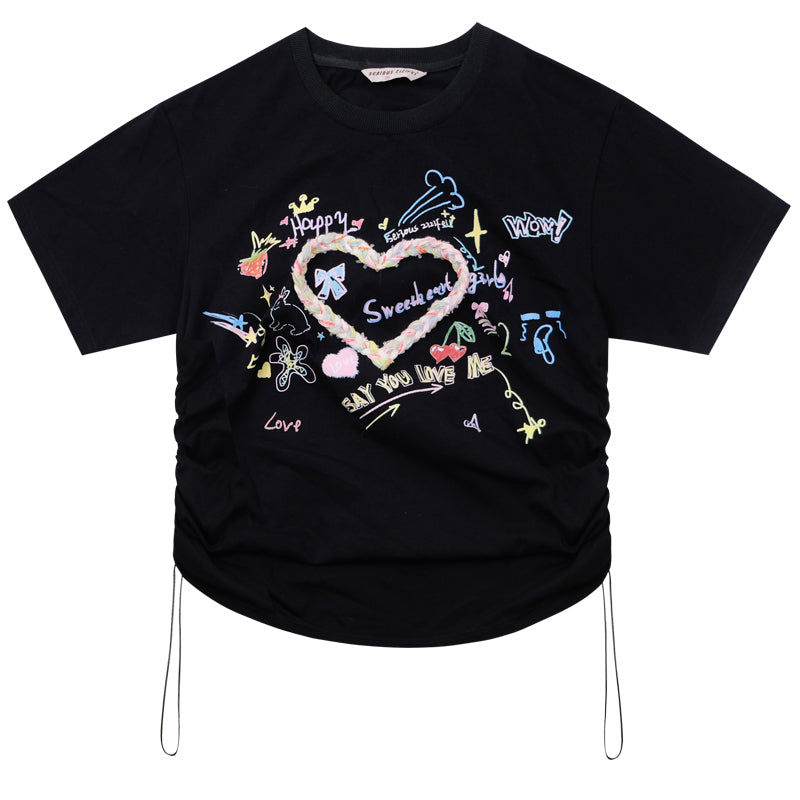 ziziFei Retro Love Print Oversized Tee