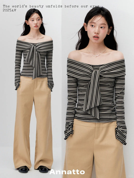 ANNATTO 'Retro Stripe' Off-Shoulder Top & Wide-Leg Pants
