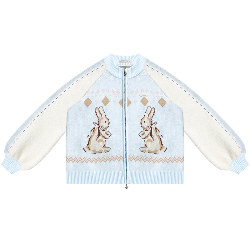 ziziFei Rabbit Print Zip-Up Cardigan