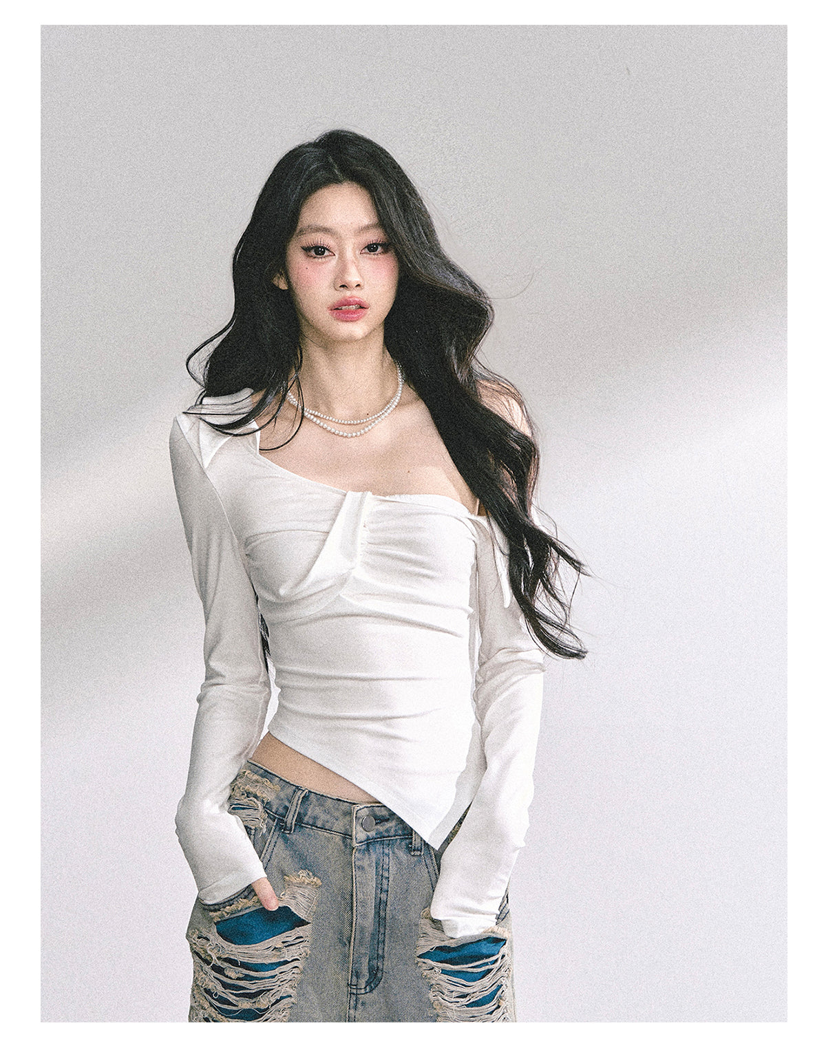 SHAOYEYAN Korean Style Asymmetric Off-Shoulder Top