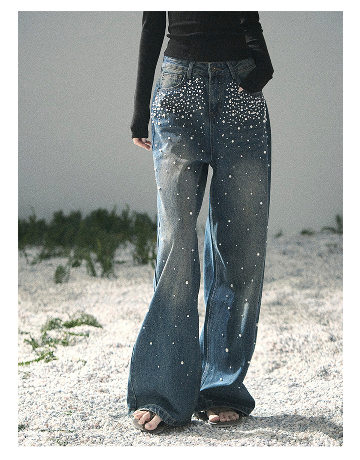 ShaoYeYan Aomalm Blue Note Stardust Embellished Straight Jeans