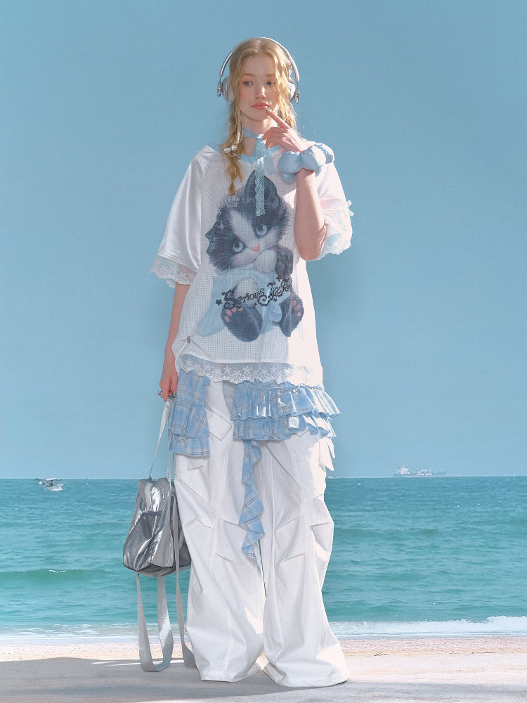 ziziFei Retro Blue Checkered Skirt
