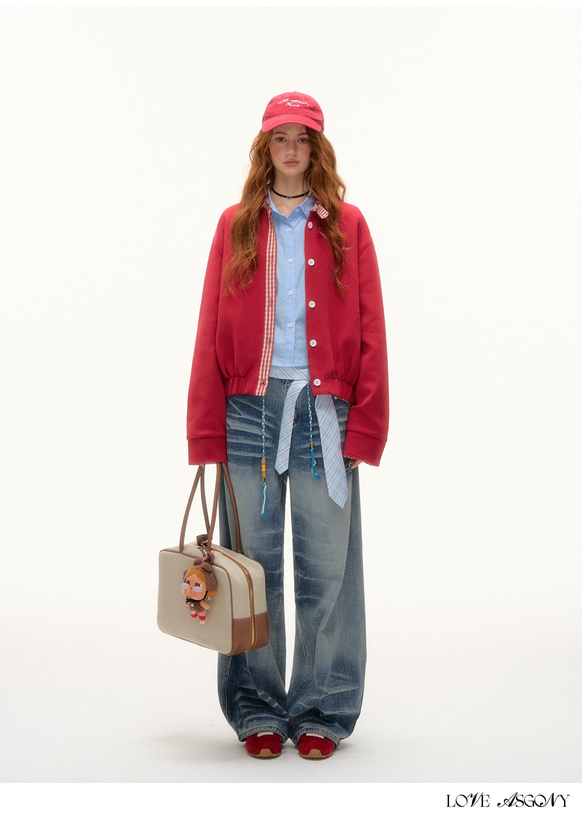 AsGony MIU Style Plaid Collar Sweatshirt Jacket