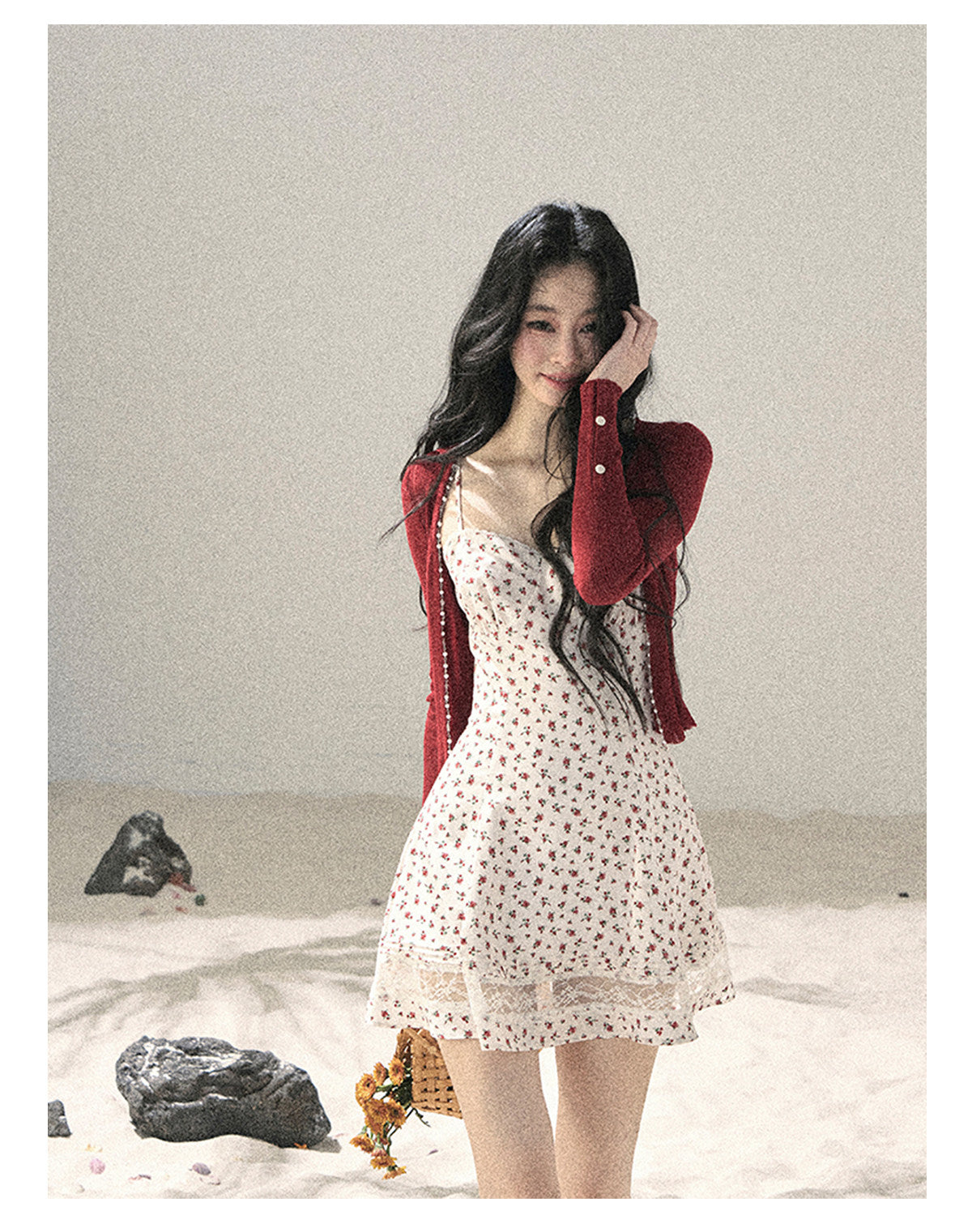ShaoYeYan Aomalm Blooming Rose Off-Shoulder French Lace Floral Dress
