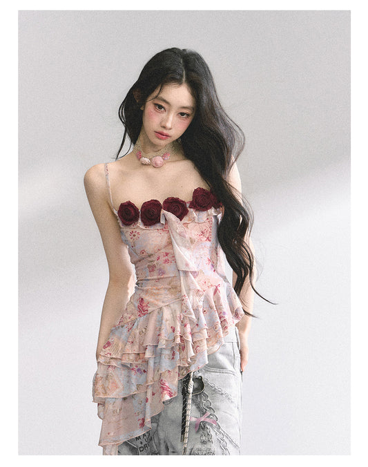 SHAOYEYAN Floral Ruffle Off-Shoulder Top