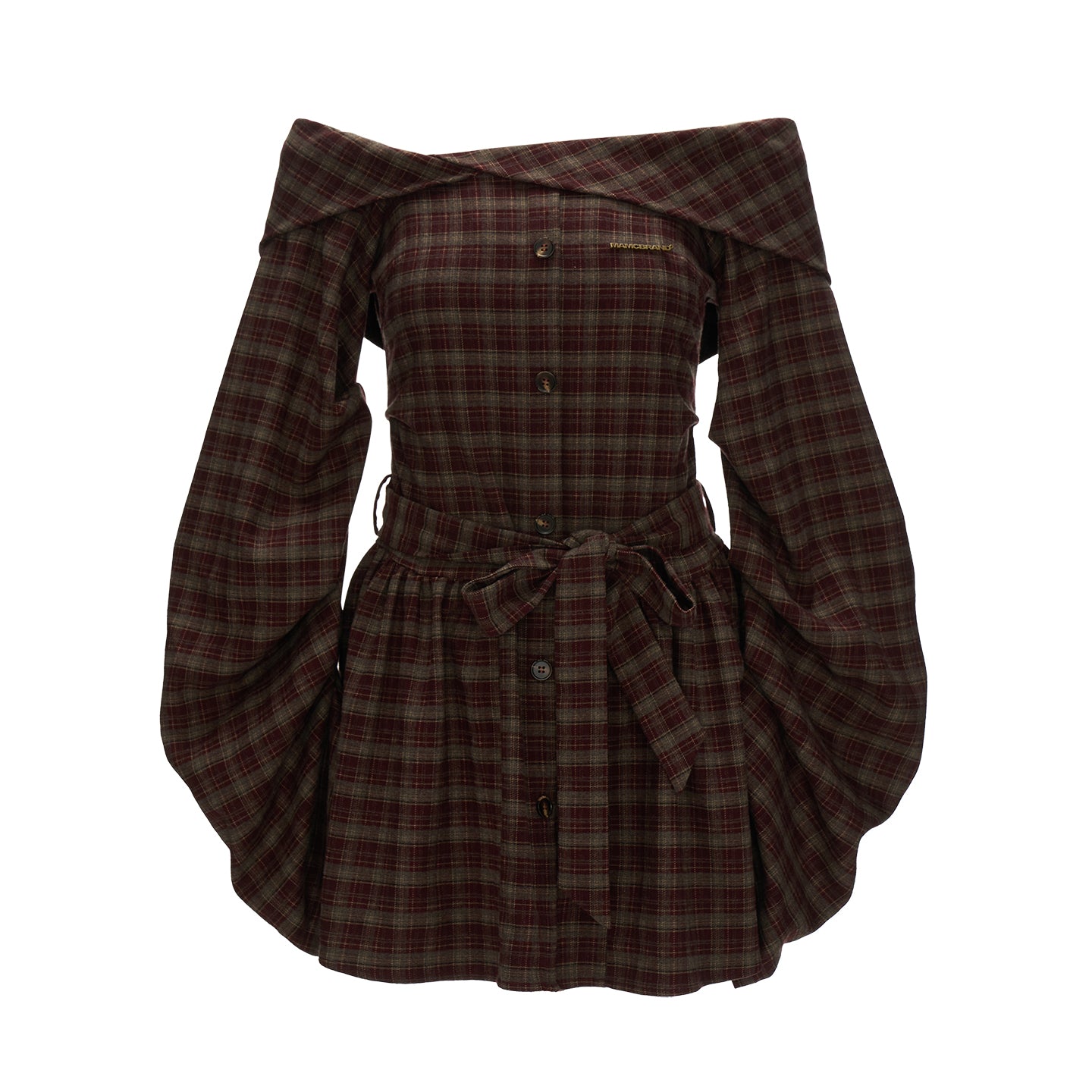 MAMC Plaid Off-Shoulder Bow Dress