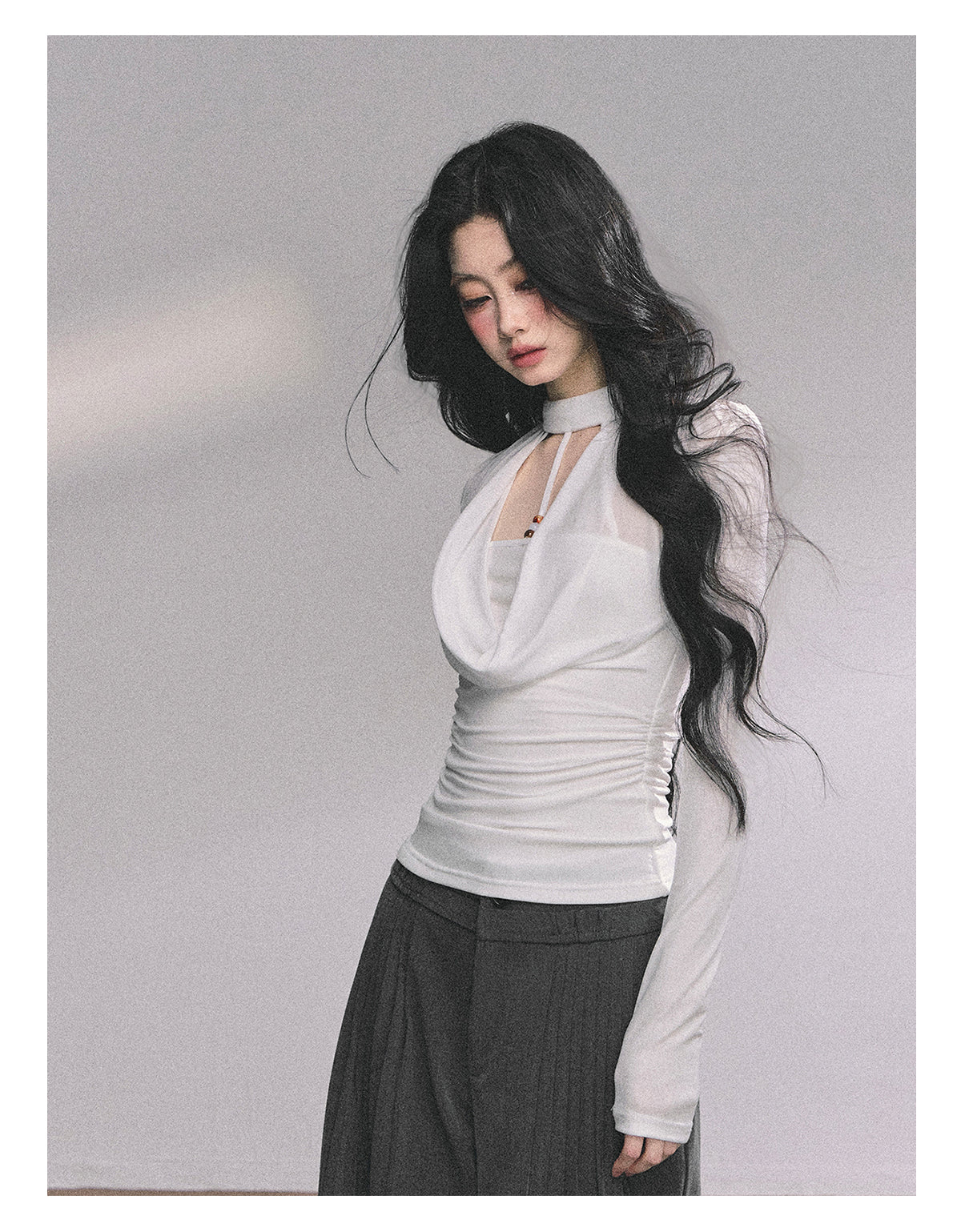 ShaoYeYan Baddie Hot Girl Fake Two-Layer Long Sleeve Top