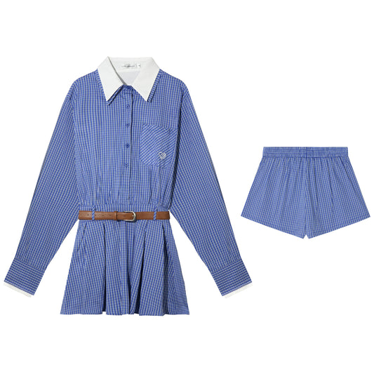 AsGony MIU Style Cape Fake Two-Piece Dress