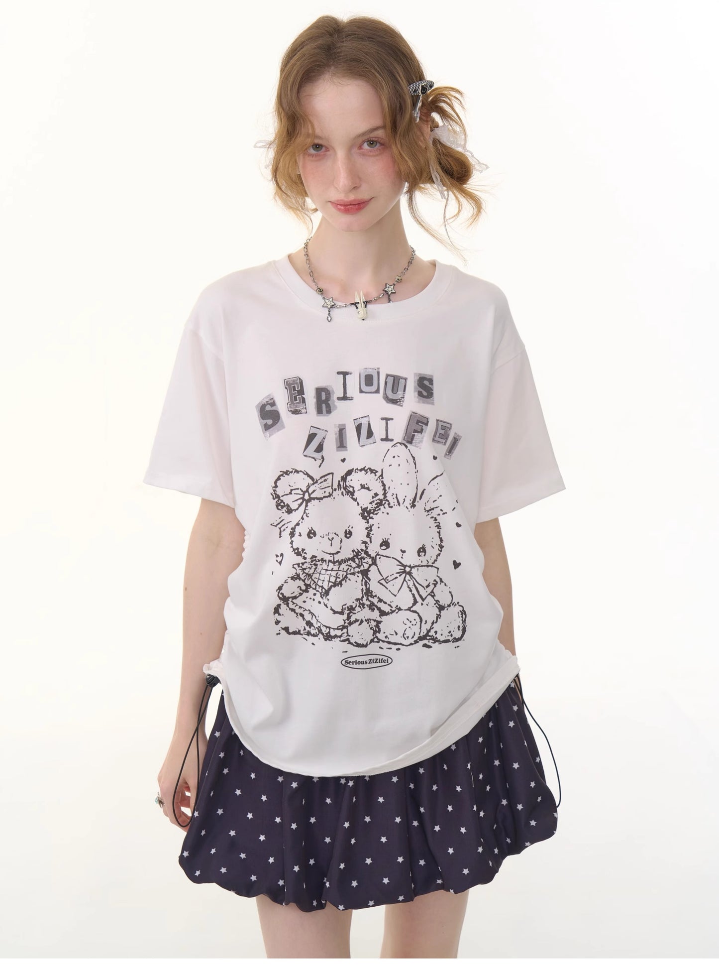 ziziFei Vintage Bunny Drawstring Tee