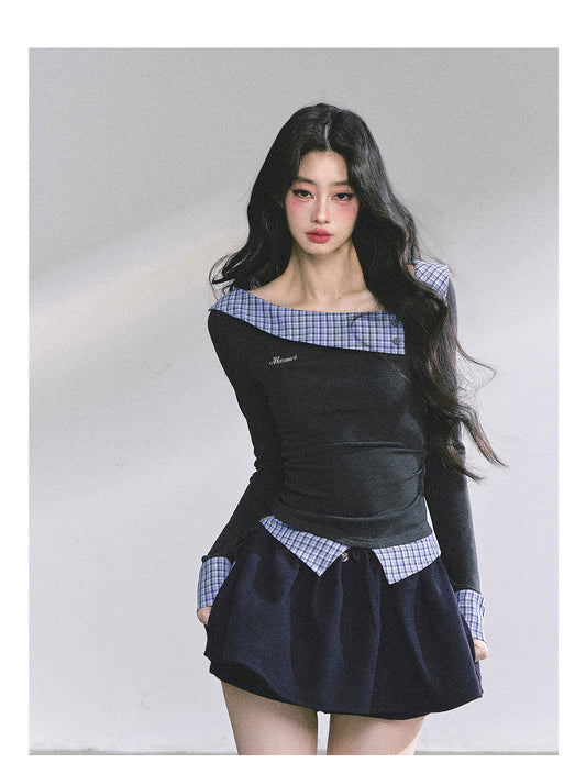SHAOYEYAN Mock Two-Layer Waist-Defining Striped Tee