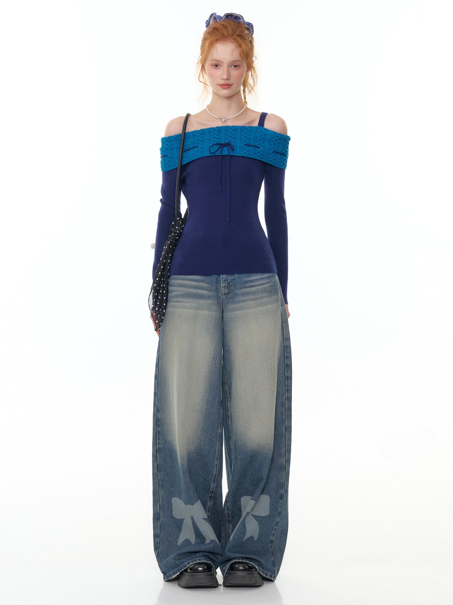 ZiziFei Bow-Print Denim Pants