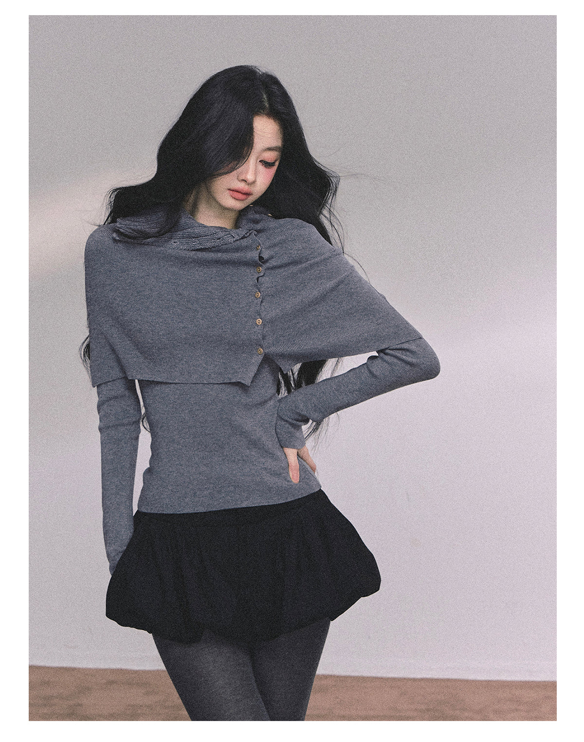 ShaoYeYan Noblewoman Waist-Defining Long Sleeve Knit Top