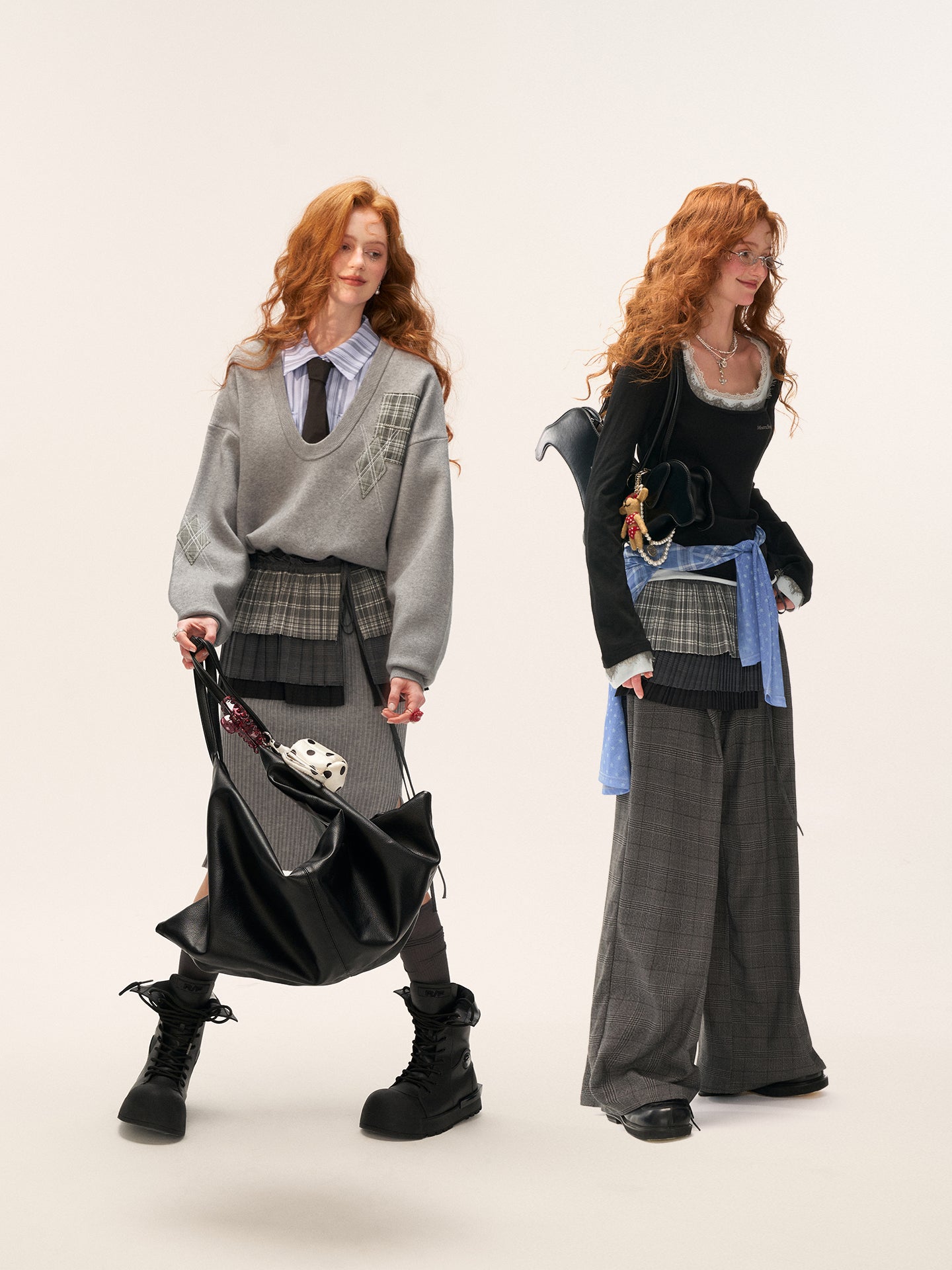 MAMC Pleated Plaid Layered Apron Skirt