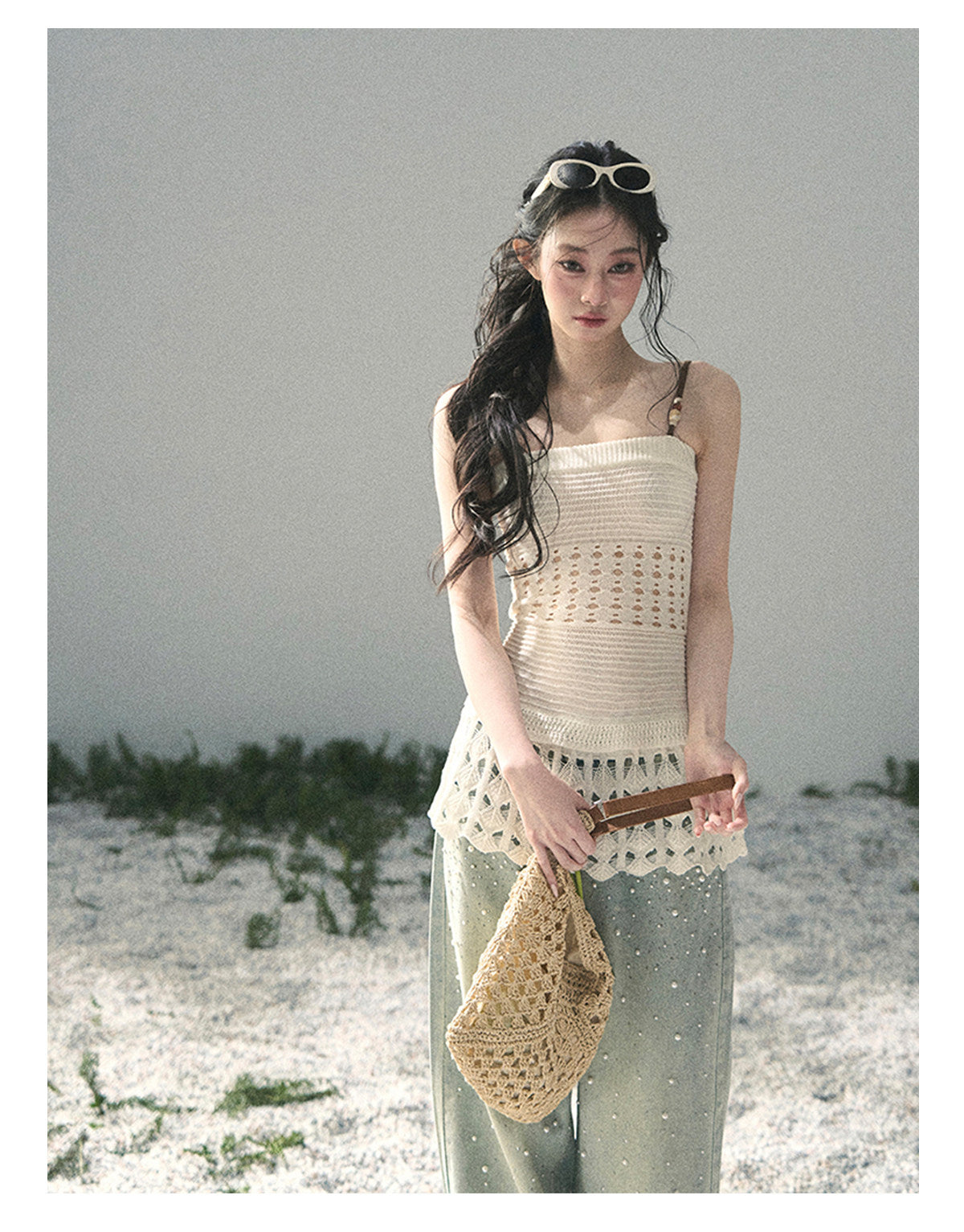 ShaoYeYan Aomalm Gap of Existence French Knit Hollow Cami