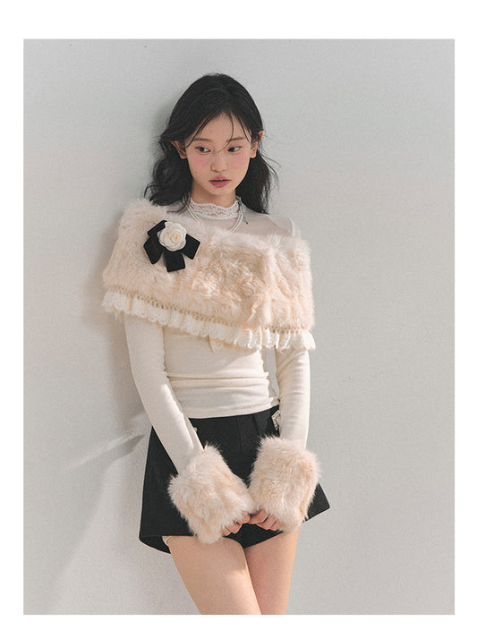 ShaoYeYan Aomalm Melting Snow Whispers Plush Cape Top