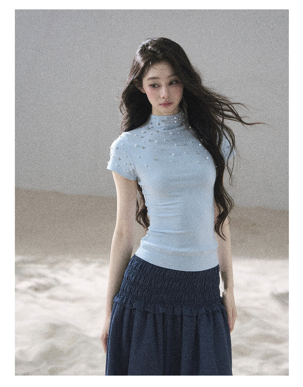 ShaoYeYan Aomalm Scattered Among the Stars Beaded Short Sleeve Top