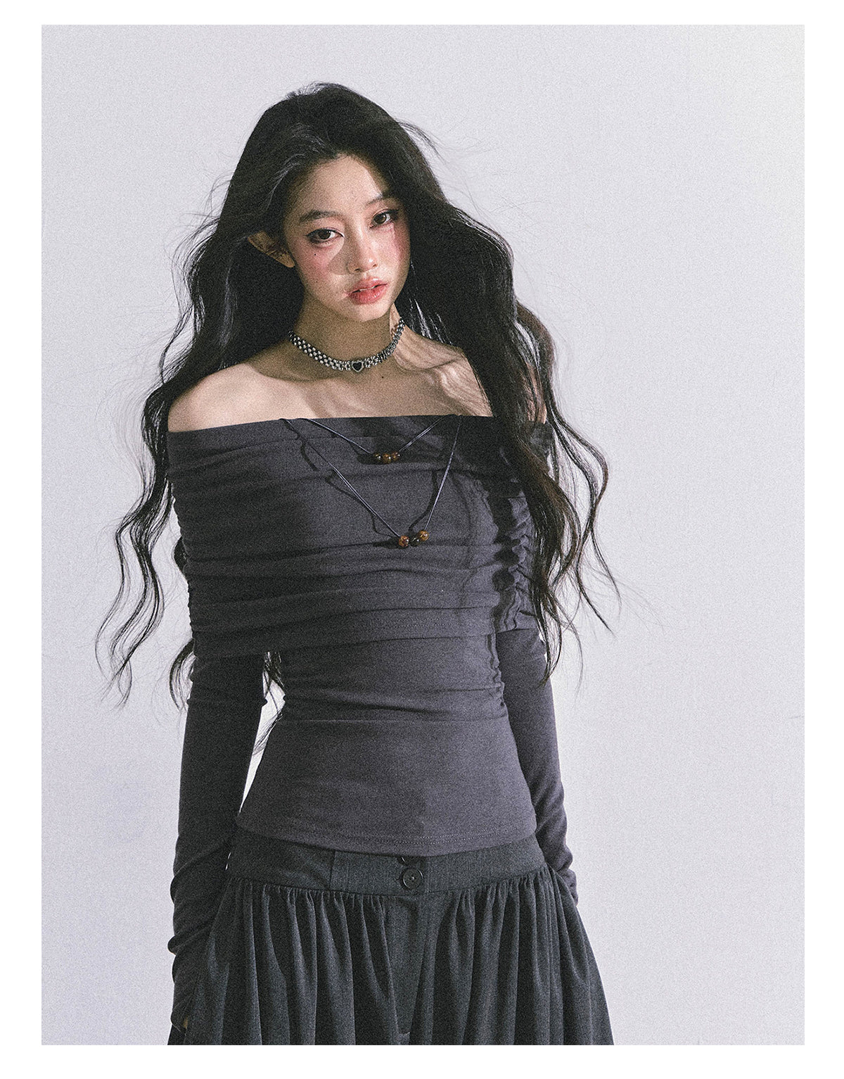 ShaoYeYan Reed College Off-Shoulder American Long Sleeve Top