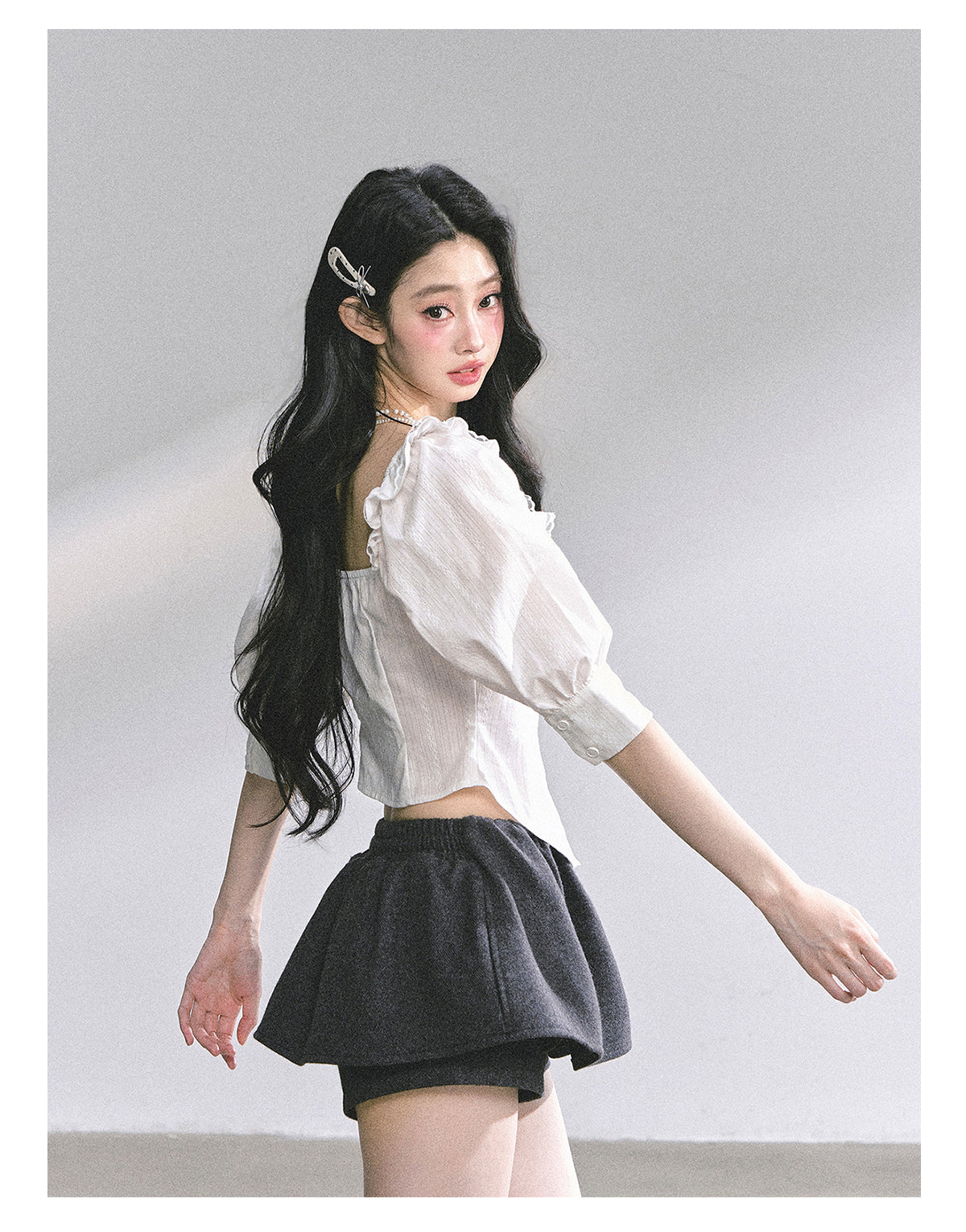 SHAOYEYAN French White Lace Waist-Defining Blouse