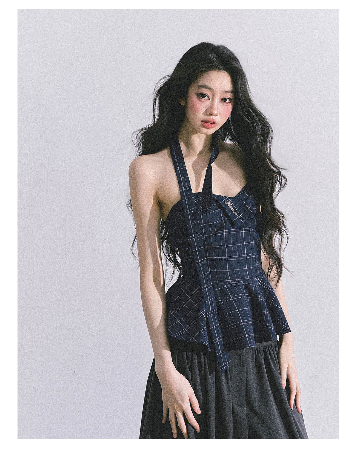 ShaoYeYan Blue Rhythm American Style Plaid Crop Top