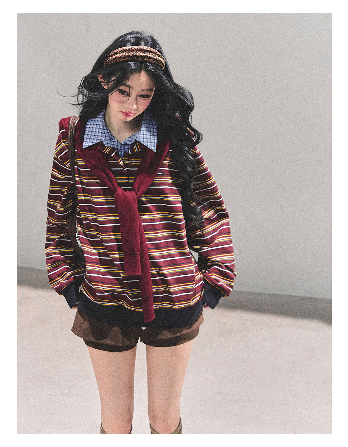 ShaoYeYan Fake Two-Layer Striped Polo Collar T-Shirt