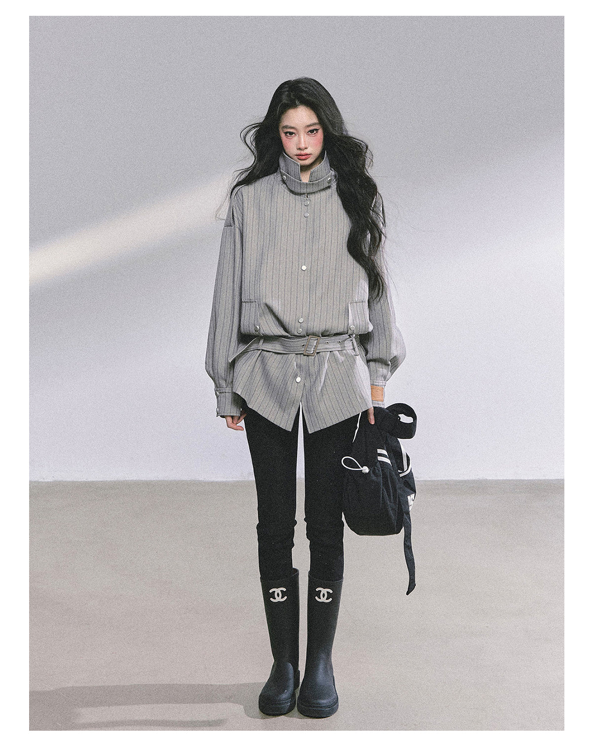 ShaoYeYan Saint Martin College French British Style Stand Collar Striped Coat