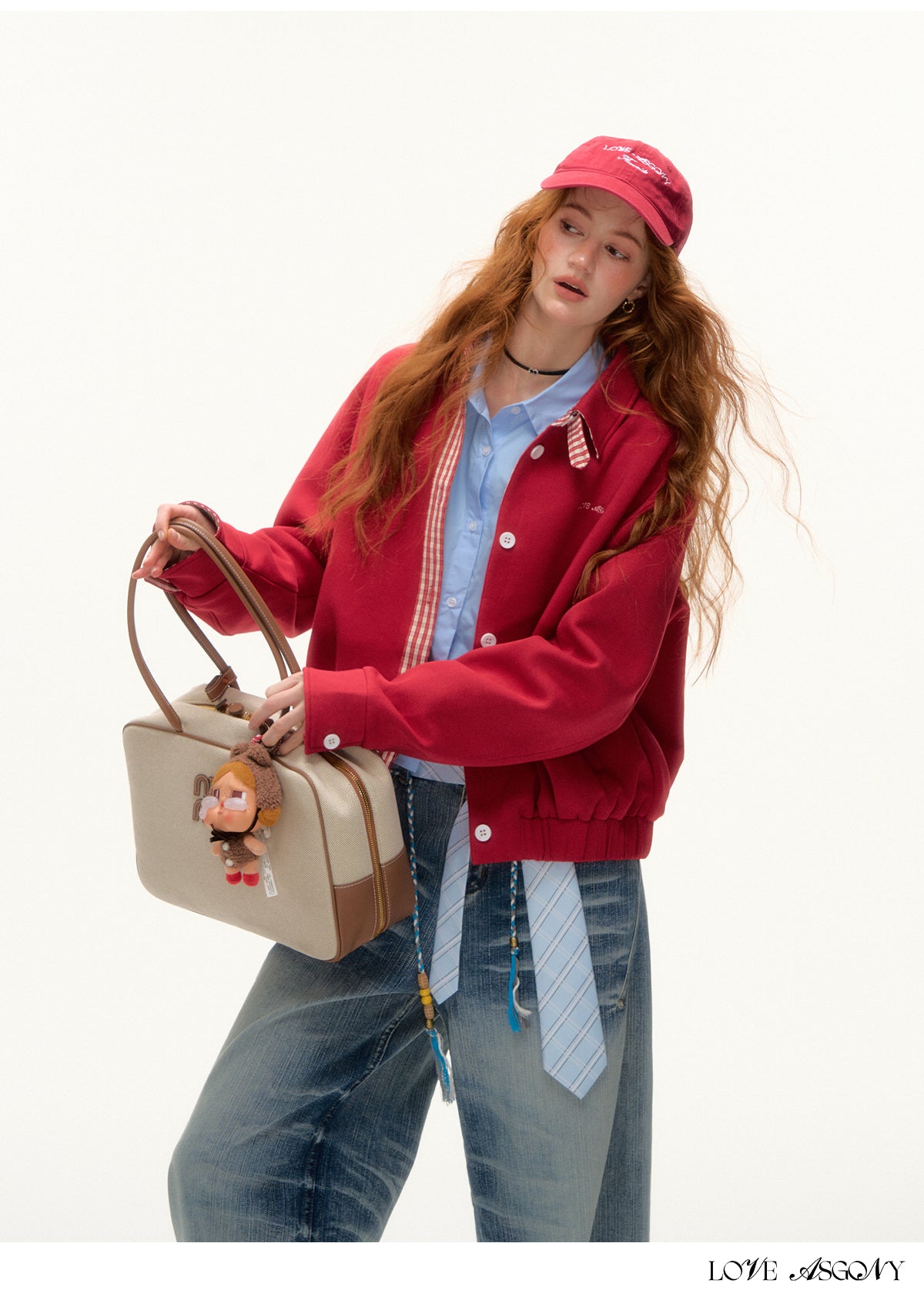 AsGony MIU Style Plaid Collar Sweatshirt Jacket